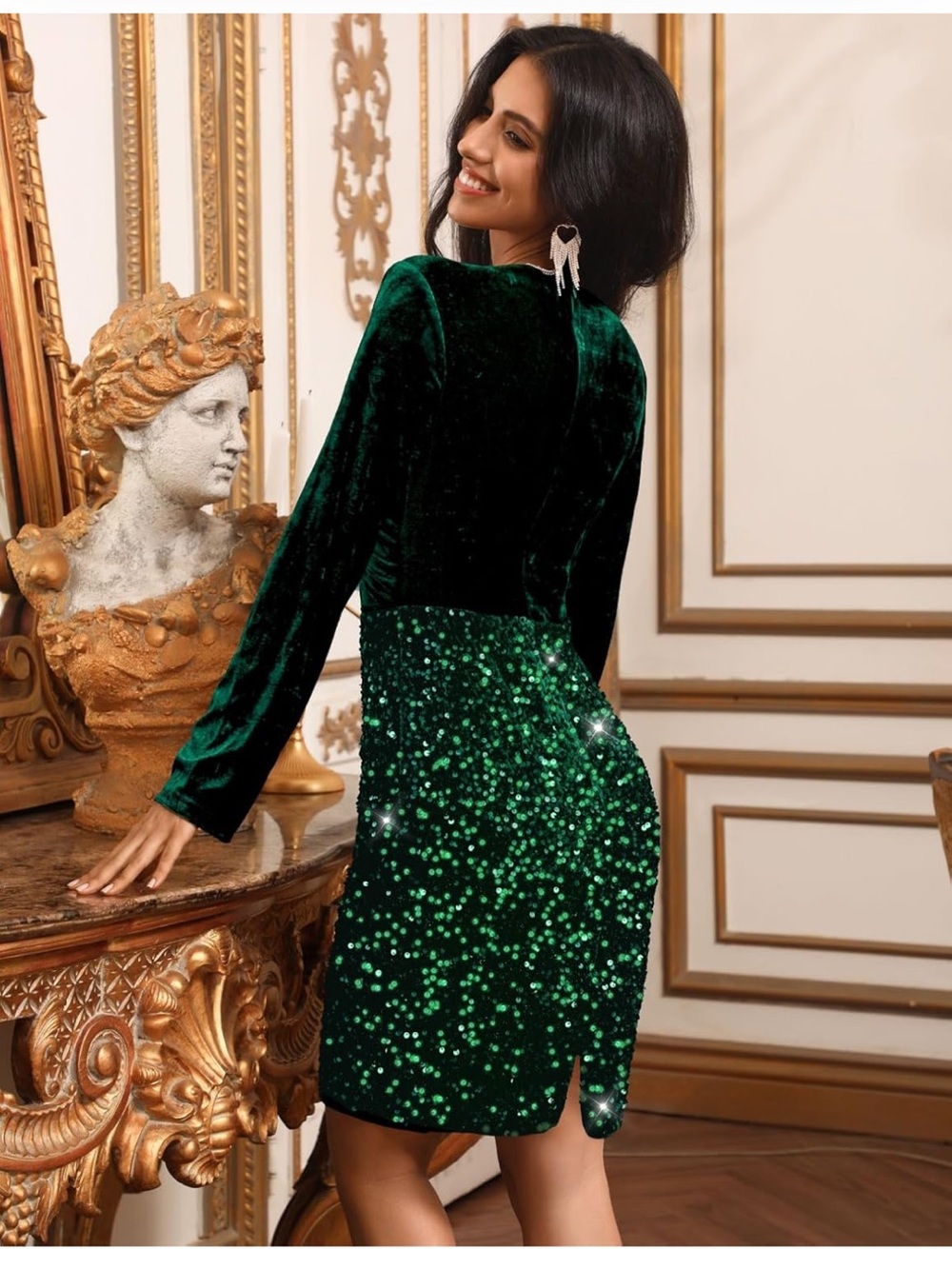 NWT Velvet Sequin Cocktail Dress, Sparkly Winter Holiday Party Evening Bodycon - Picture 4 of 12